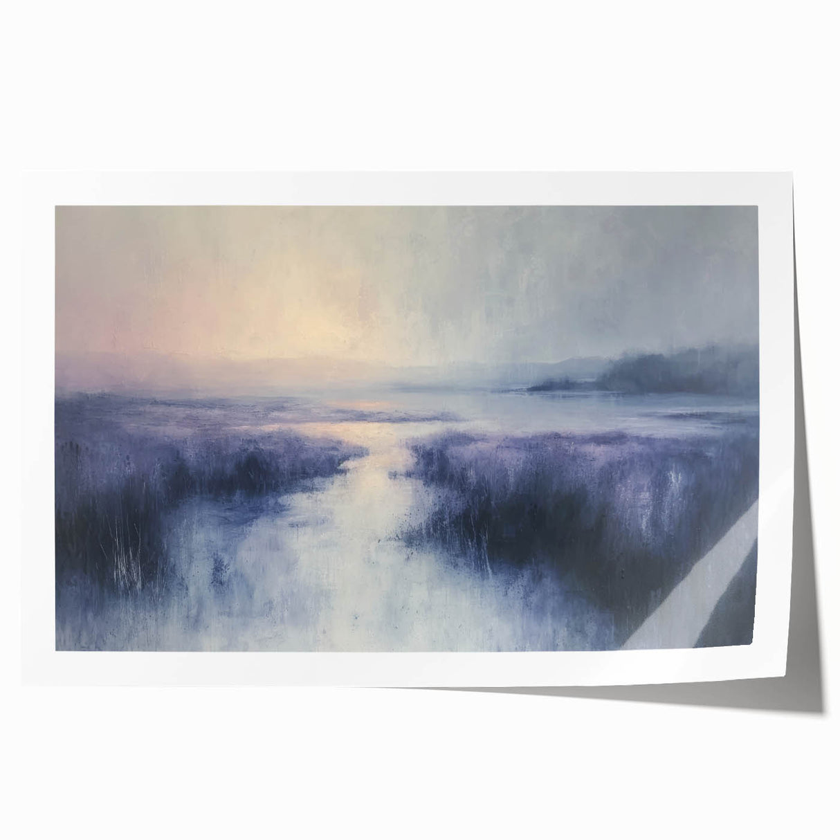 Rolled landscape print depicting a serene countryside scene with lush green fields and rolling hills, elegantly packaged in a protective cardboard tube for easy transport and display. Perfect for home decor enthusiasts seeking nature-inspired art.