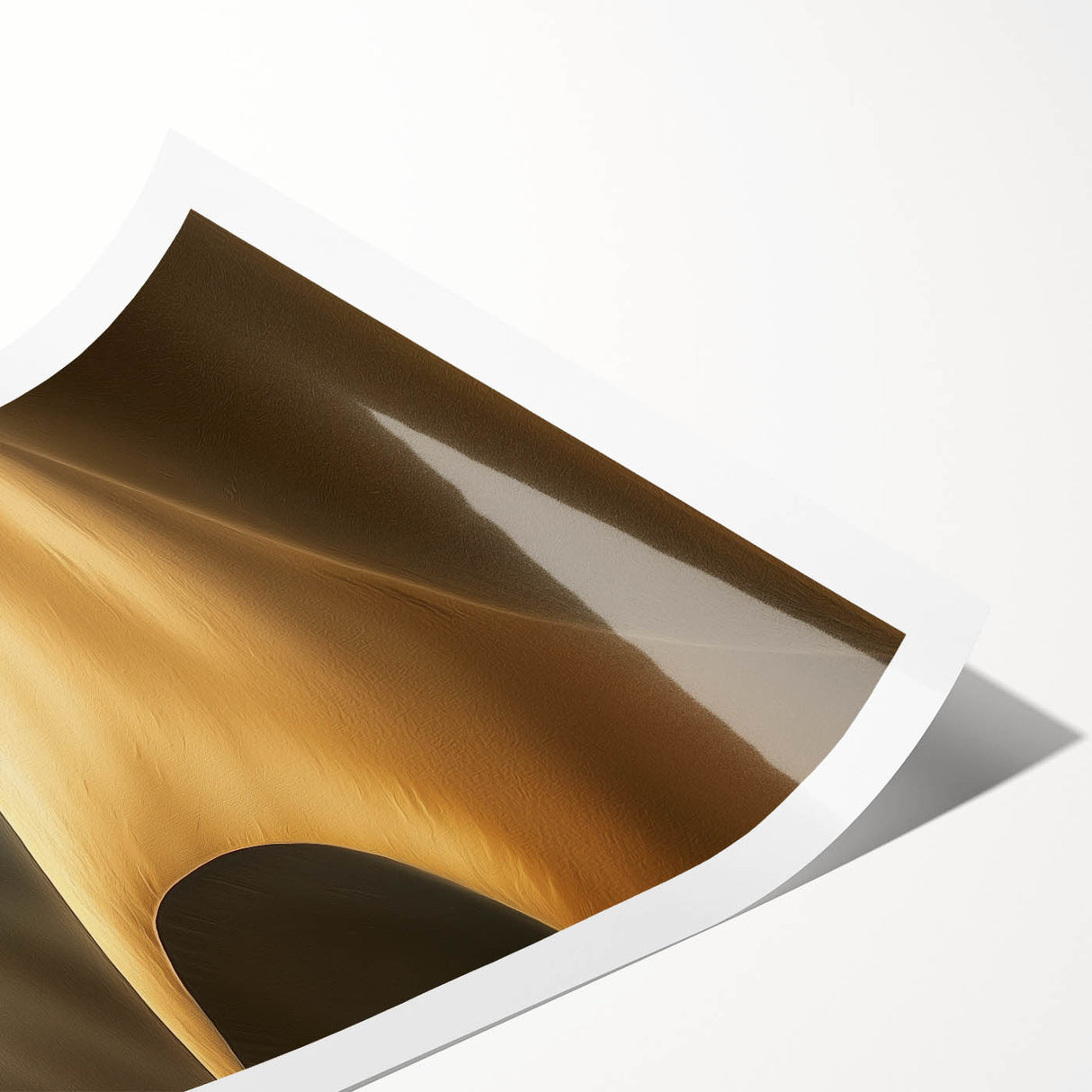 Desert landscape canvas print showcasing soft golden dunes under a clear blue sky, rolled for easy shipping and display in home décor settings. Perfect for adding warmth and tranquility to any space.