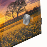 Close-up of an acrylic landscape artwork showcasing vibrant green fields under a blue sky, highlighting rich textures and colors for a striking visual impact in home decor.