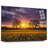 Acrylic glass landscape artwork showcasing vibrant green fields under a clear blue sky, viewed from the side without pins, perfect for modern home decor.