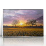 Framed acrylic artwork depicting a serene landscape of lush green fields under a bright blue sky, adding a touch of nature-inspired elegance to any decor.