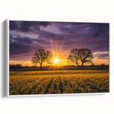 Framed canvas artwork depicting serene landscapes and vibrant fields, showcasing rich colors and intricate details, perfect for enhancing home decor.