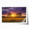 Vibrant rolled canvas print showcasing a serene landscape with lush green fields and a clear blue sky, elegantly packaged in a protective cardboard tube for easy transport.