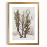 Elegant gold-framed landscape artwork with a mat, showcasing serene nature scenery, ideal for enhancing home decor and interior design aesthetics.