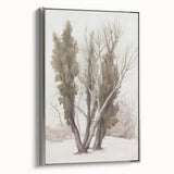 Framed canvas artwork titled "Design 43 Landscapes" showcasing a serene landscape in vibrant colors, accented with a sleek silver frame, perfect for modern decor.