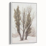 Framed canvas artwork featuring a serene landscape design in soft pastel colors, displayed against a white wall, showcasing a sophisticated side view ideal for home decor.
