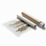 Rolled print of a vibrant landscape artwork showcasing lush greenery and a serene sky, elegantly packaged in a protective cardboard tube for easy transport.