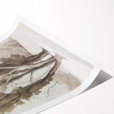 Vibrant rolled print showcasing a stunning abstract landscape design in rich hues of blue and green, elegantly packaged in a protective cardboard tube for easy transport.