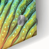 Acrylic glass print of large abstract floral design in vibrant colors, ideal for dining room art.