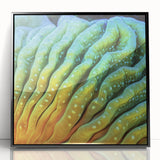 Large abstract wall art featuring floral close-ups in vibrant colors on a black acrylic frame.