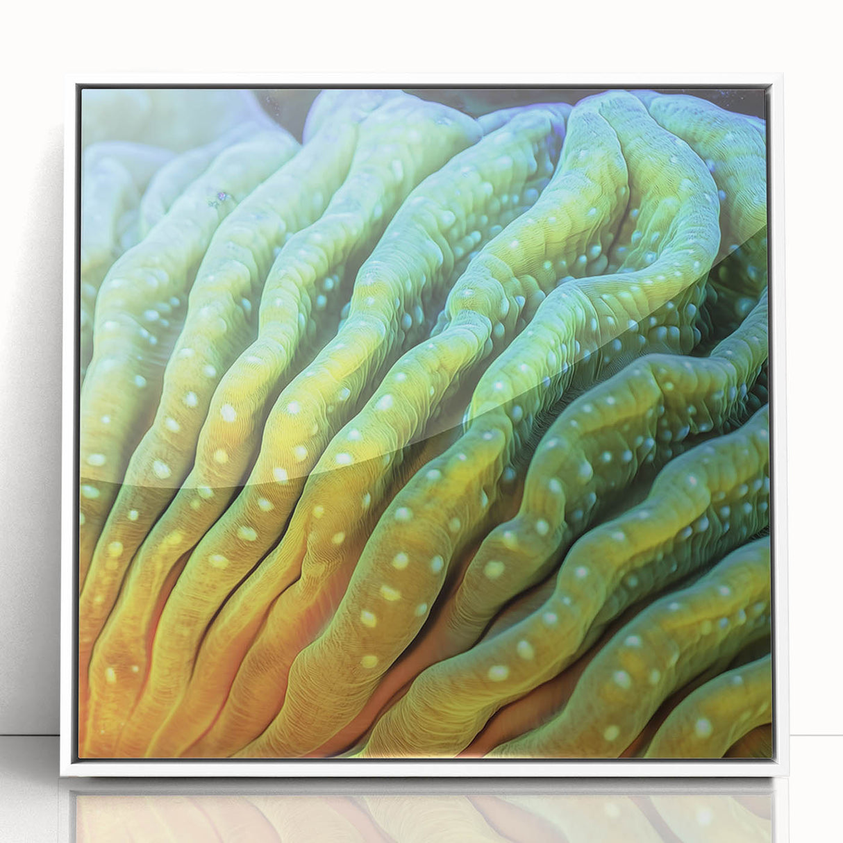 Acrylic print of a floral art deco poster in vibrant pinks and greens, ideal for nursery wall decor.