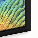Extra large framed canvas featuring a close-up of colorful, textured flowers on a black background.