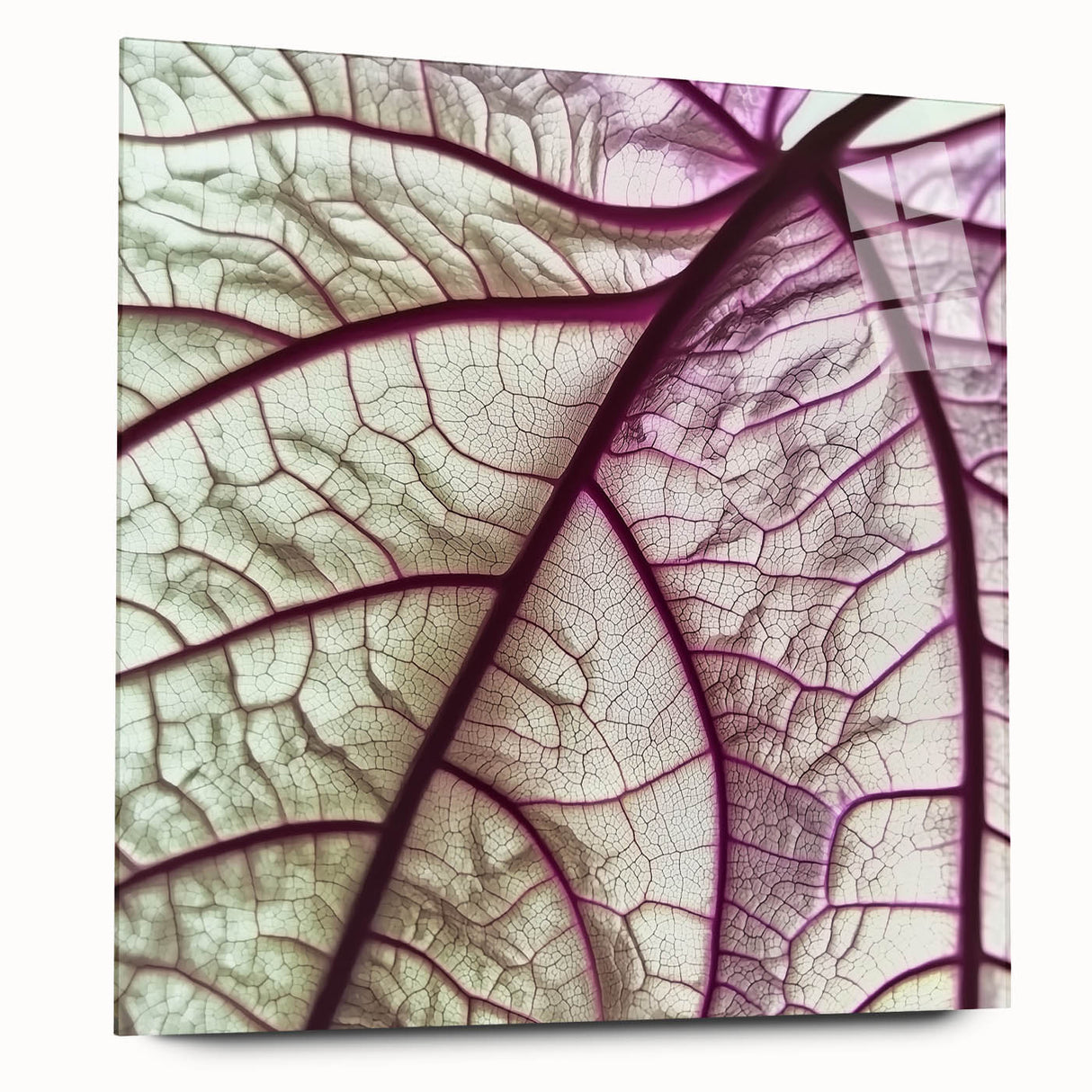 Close-up of leaves in muted green and brown tones on acrylic glass, suitable for bedroom or dining room decor.