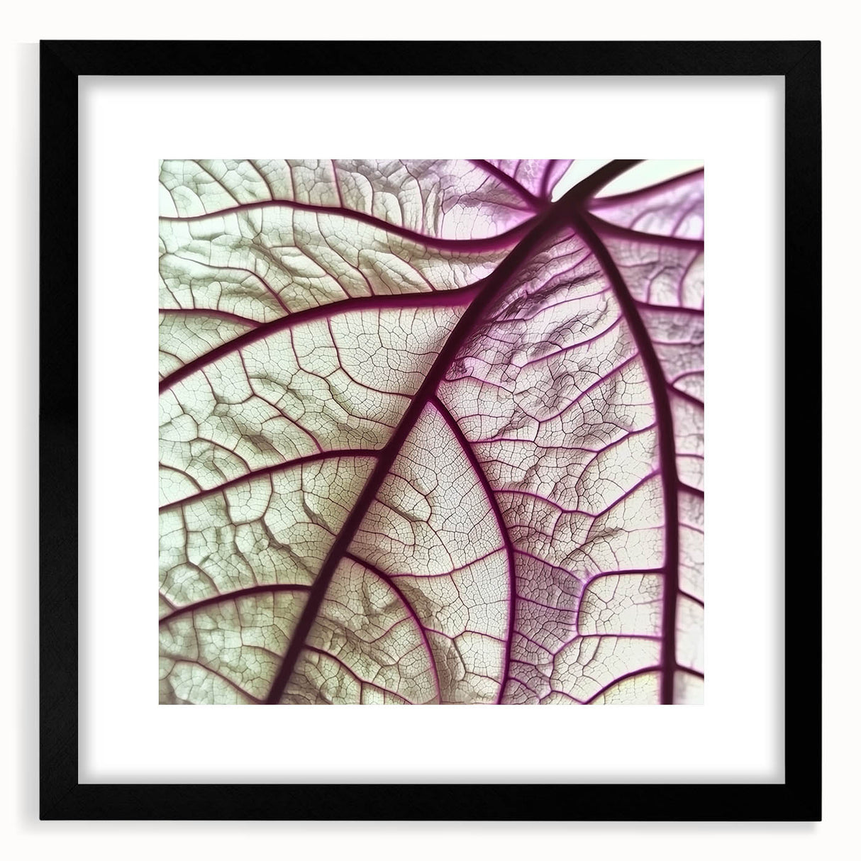 Extra large abstract art print featuring textured, colorful leaves on a black framed canvas, ideal for living room decor.