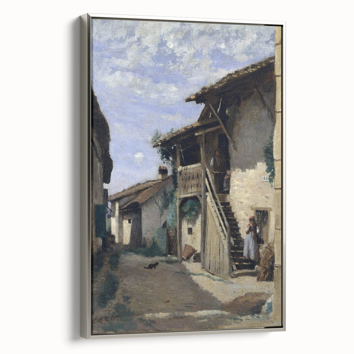 Realism Art Print - A Village Street, Dardagny by Camille Corot Canvas