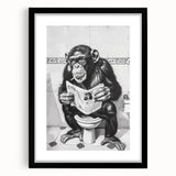 Bathroom Artwork - Humorous Chimp Reading Newspaper Modern Decor