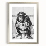 Bathroom Artwork - Humorous Chimp Reading Newspaper Modern Decor