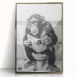 Bathroom Artwork - Humorous Chimp Reading Newspaper Modern Decor