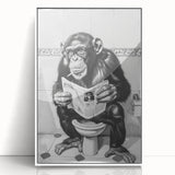 Bathroom Artwork - Humorous Chimp Reading Newspaper Modern Decor