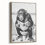 Bathroom Artwork - Humorous Chimp Reading Newspaper Modern Decor