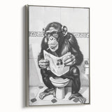 Bathroom Artwork - Humorous Chimp Reading Newspaper Modern Decor