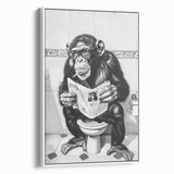 Bathroom Artwork - Humorous Chimp Reading Newspaper Modern Decor