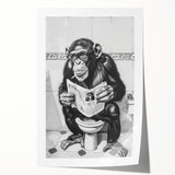 Bathroom Artwork - Humorous Chimp Reading Newspaper Modern Decor