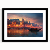 Extra large framed abstract art print depicting a colorful, textured Indian scenery, ideal for living room decor.