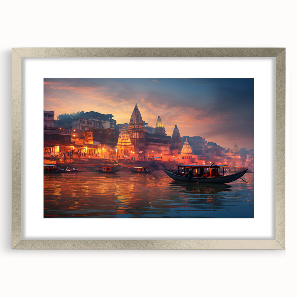 Abstract textured art print of a serene Indian landscape in muted earth tones on a framed canvas, suitable for bedroom decor.