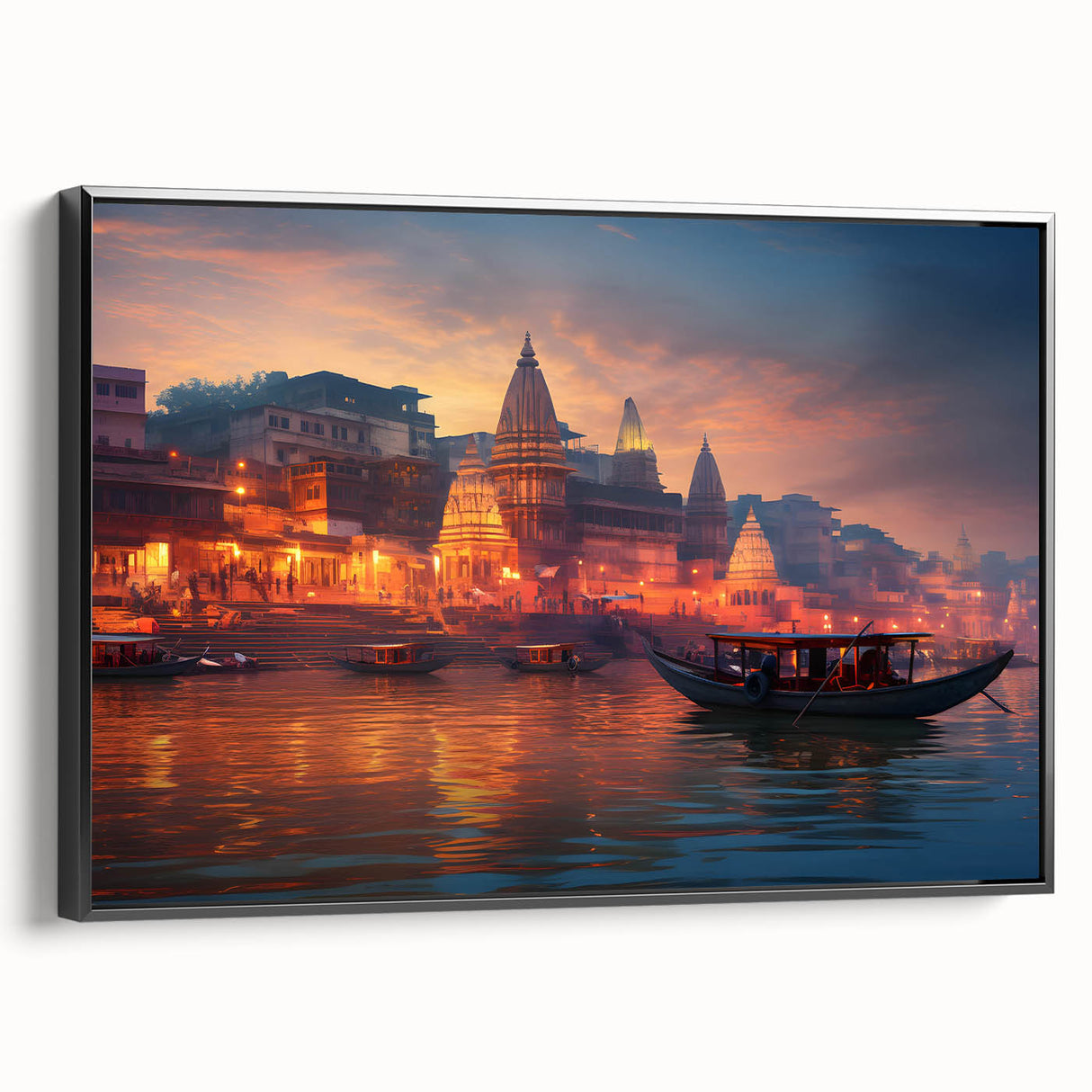 Black and white landscape art painting of a vintage Indian scenery on framed canvas, suited for bedroom decor.