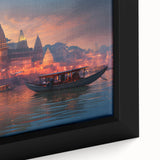 Extra large framed canvas featuring a textured depiction of an Indian scenery in black with colorful art accents.