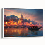 Vintage poster art of an Indian landscape in colorful tones on extra large framed canvas, ideal for living room decor.