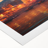 Art deco poster of an Indian landscape in muted earth tones on rolled canvas, suitable for dining room decor.