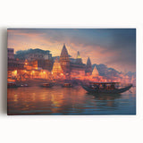 Large black and white stretched canvas of a bustling Indian market scene, ideal for kitchen wall art.