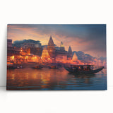 Black and white stretched canvas print of an Indian cityscape, suitable for kitchen wall art or bedroom ambiance.