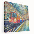 London skyline in muted gray and blue tones on a stretched canvas, suitable for kitchen wall art.