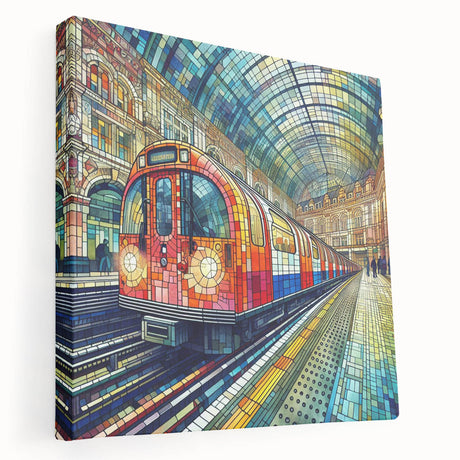 London skyline in muted gray and blue tones on a stretched canvas, suitable for kitchen wall art.