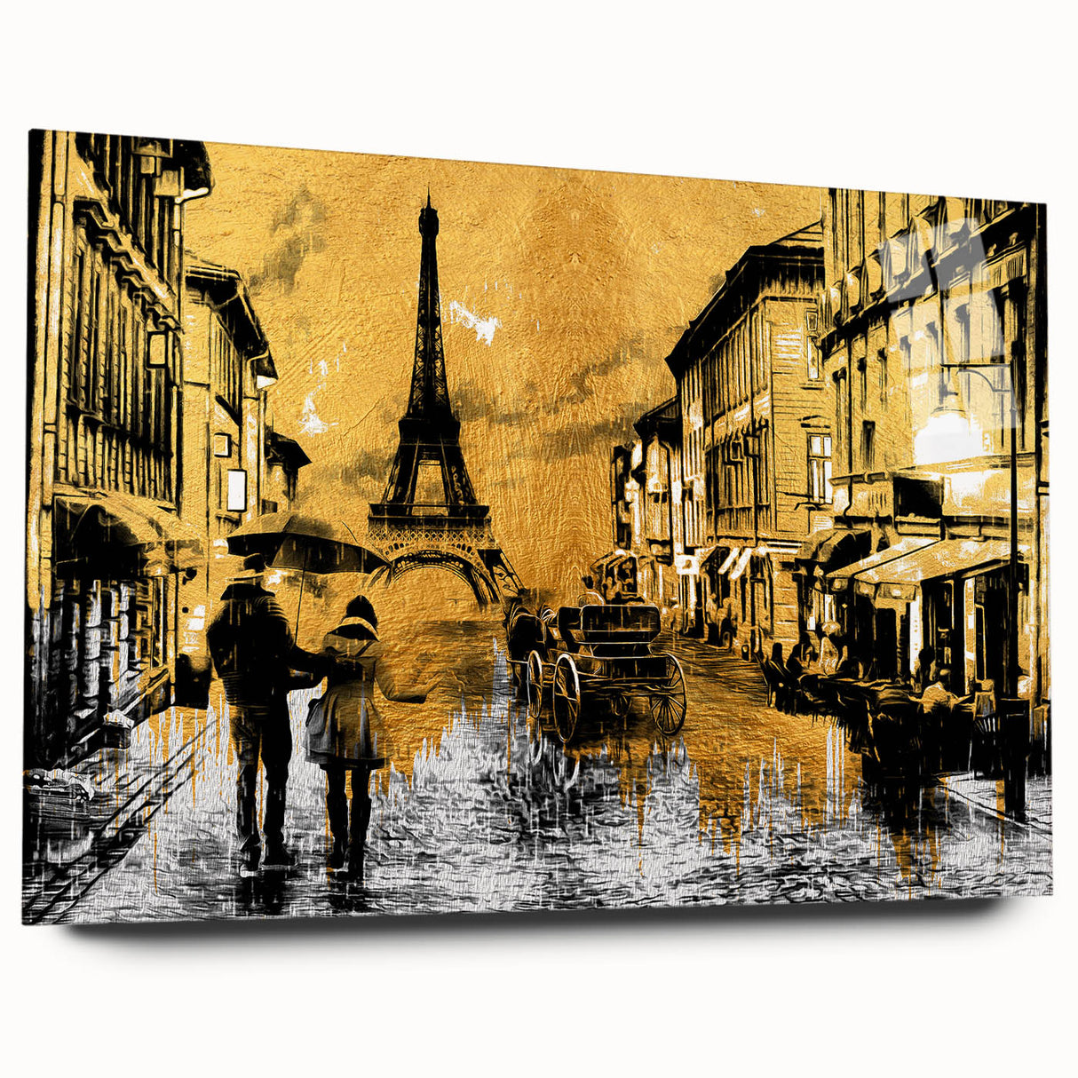 Large abstract depiction of Paris scenery in muted gray tones on acrylic glass, suitable for bedroom or dining room art.