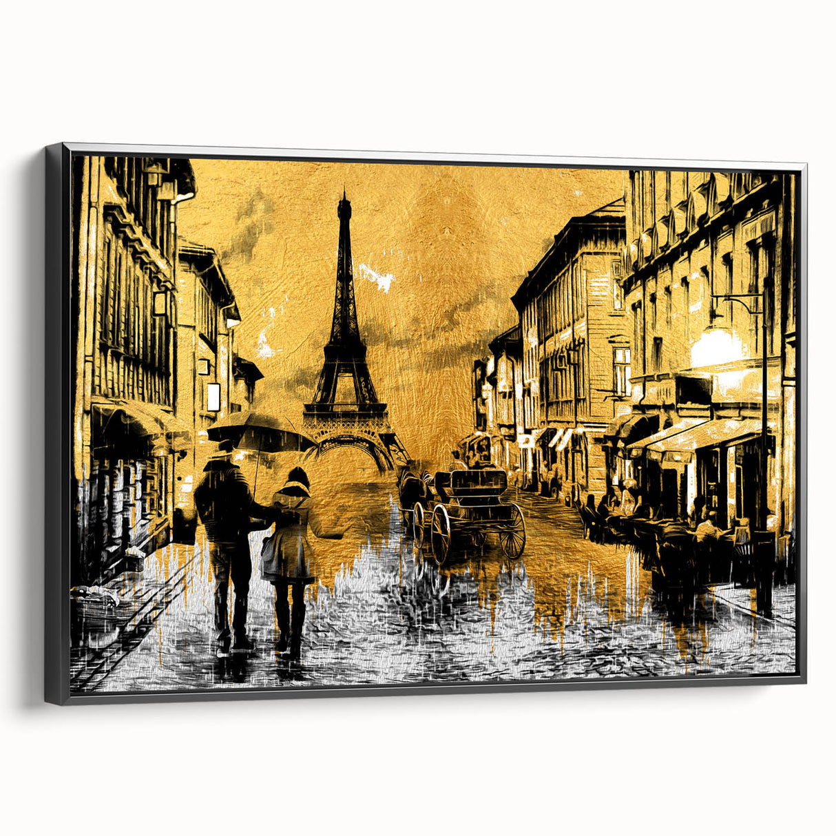 Black and white framed canvas of vintage Paris landscape, ideal for bedroom wall art.