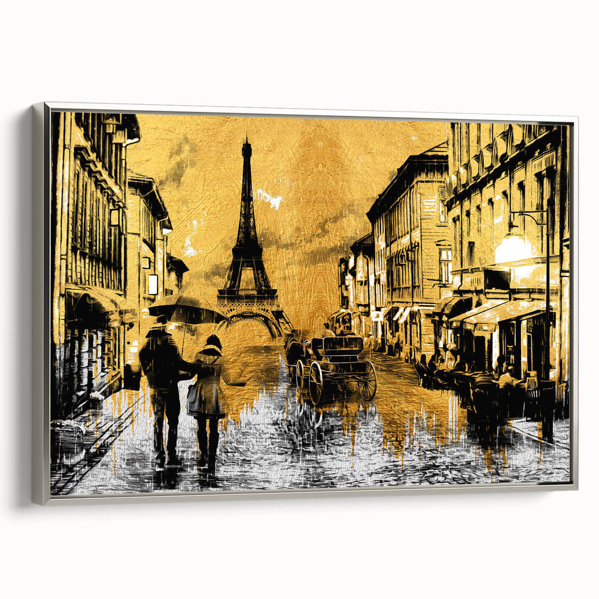 Framed canvas of a vintage Paris landscape featuring the Eiffel Tower in muted colors, ideal for living room decor.