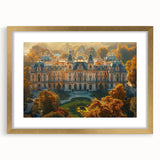 Abstract art print of a European landscape in muted earth tones on a framed canvas, suitable for dining room decor.