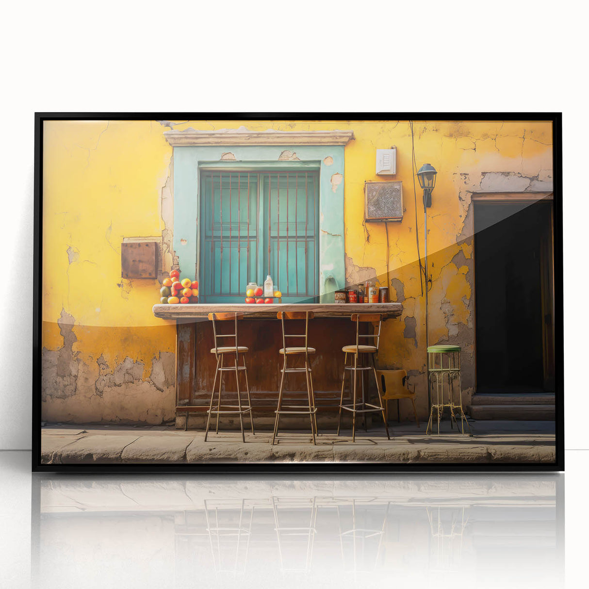 Large abstract wall art depicting a Yucatan scenery in muted earth tones on a framed acrylic.