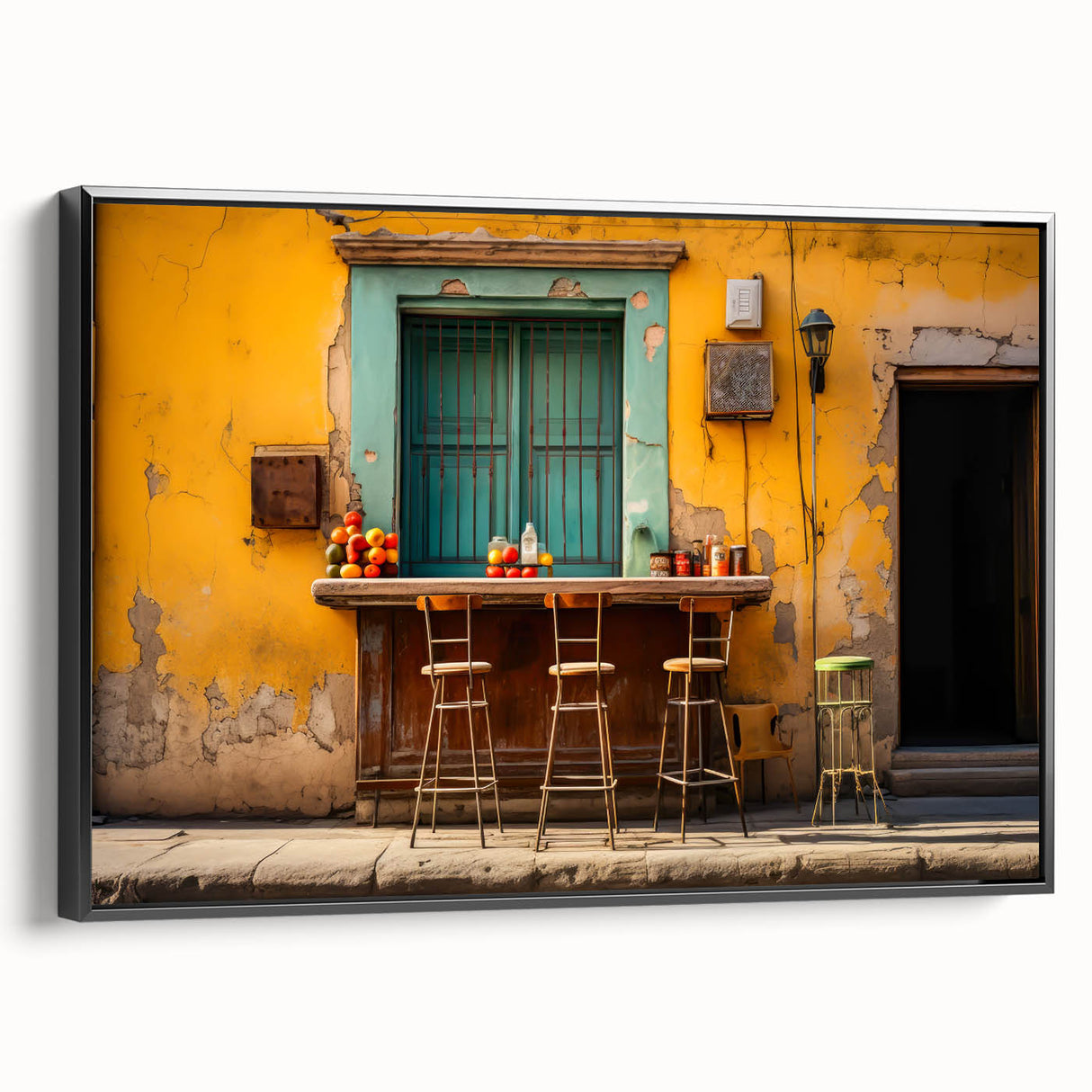 Black and white framed canvas depicting a vintage Yucatan landscape, ideal for bedroom wall art.