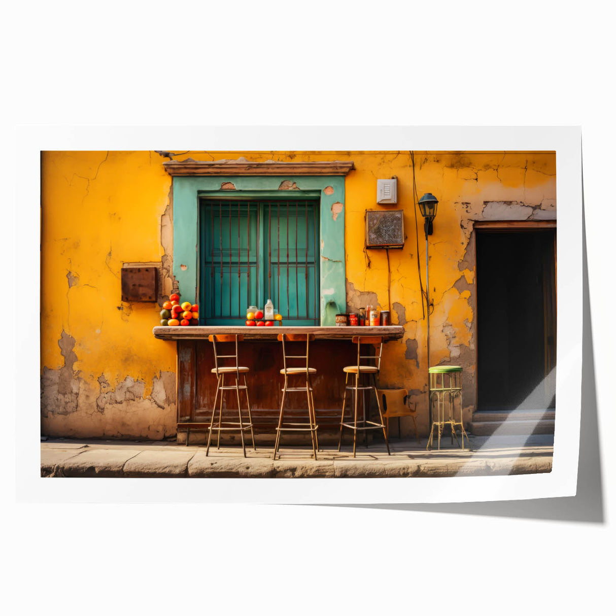 Extra large floral art on a rolled print depicting Yucatan scenery, ideal for dining room wall decor.