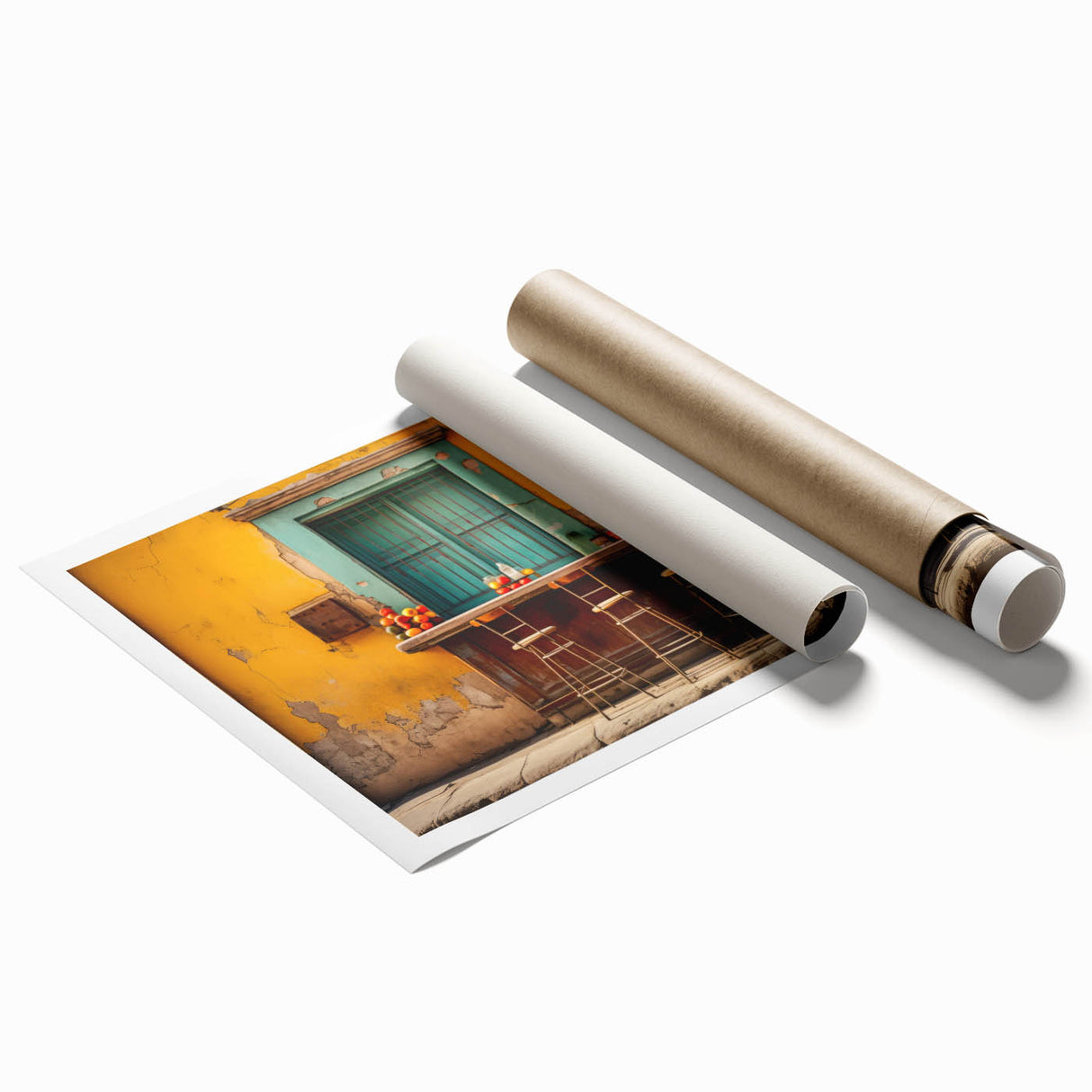 Extra large rolled print of Yucatan scenery with vibrant floral elements in pastel shades.