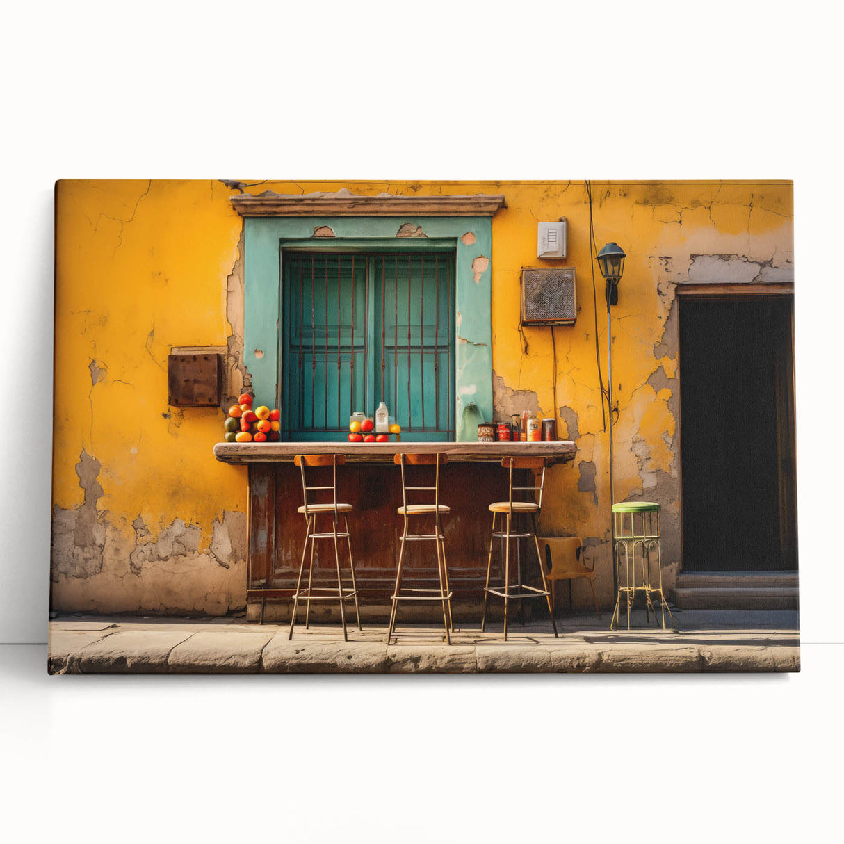 Black and white stretched canvas of Yucatan scenery, ideal for kitchen wall art or bedroom ambiance.