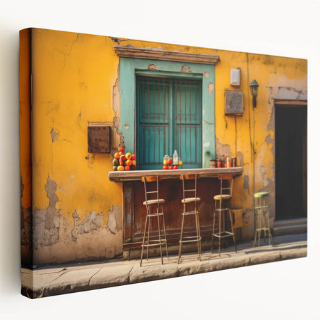Scenic Yucatan landscape on large stretched canvas with vivid green and blue tones, ideal for kitchen wall art.
