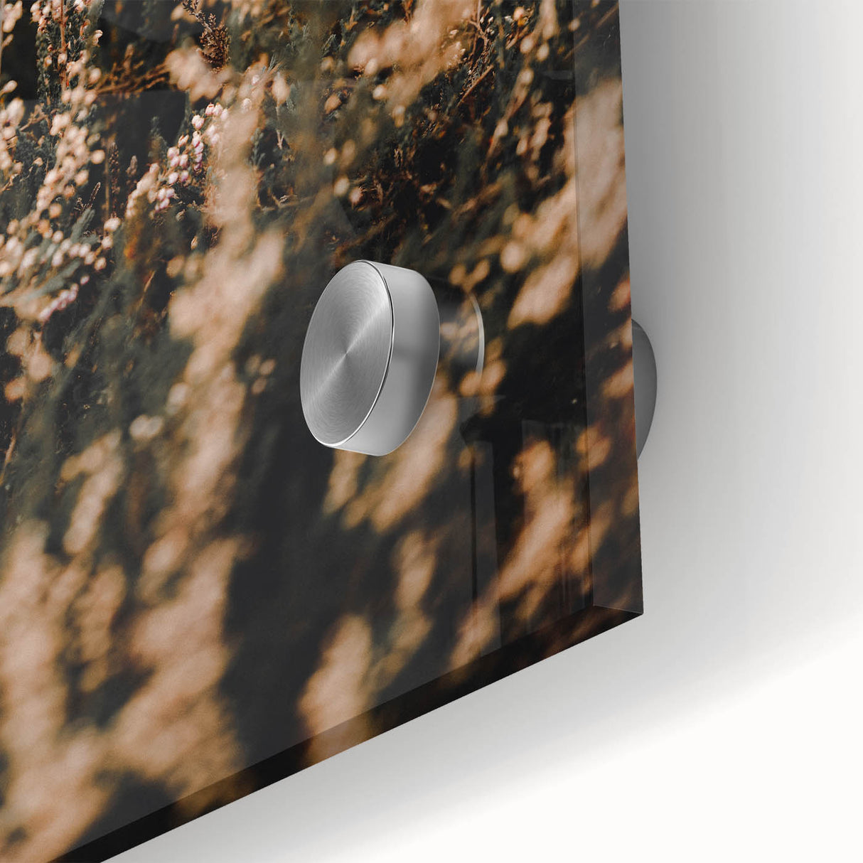 Large abstract wall art depicting autumnal trees in orange and brown hues on acrylic glass, ideal for dining room art.