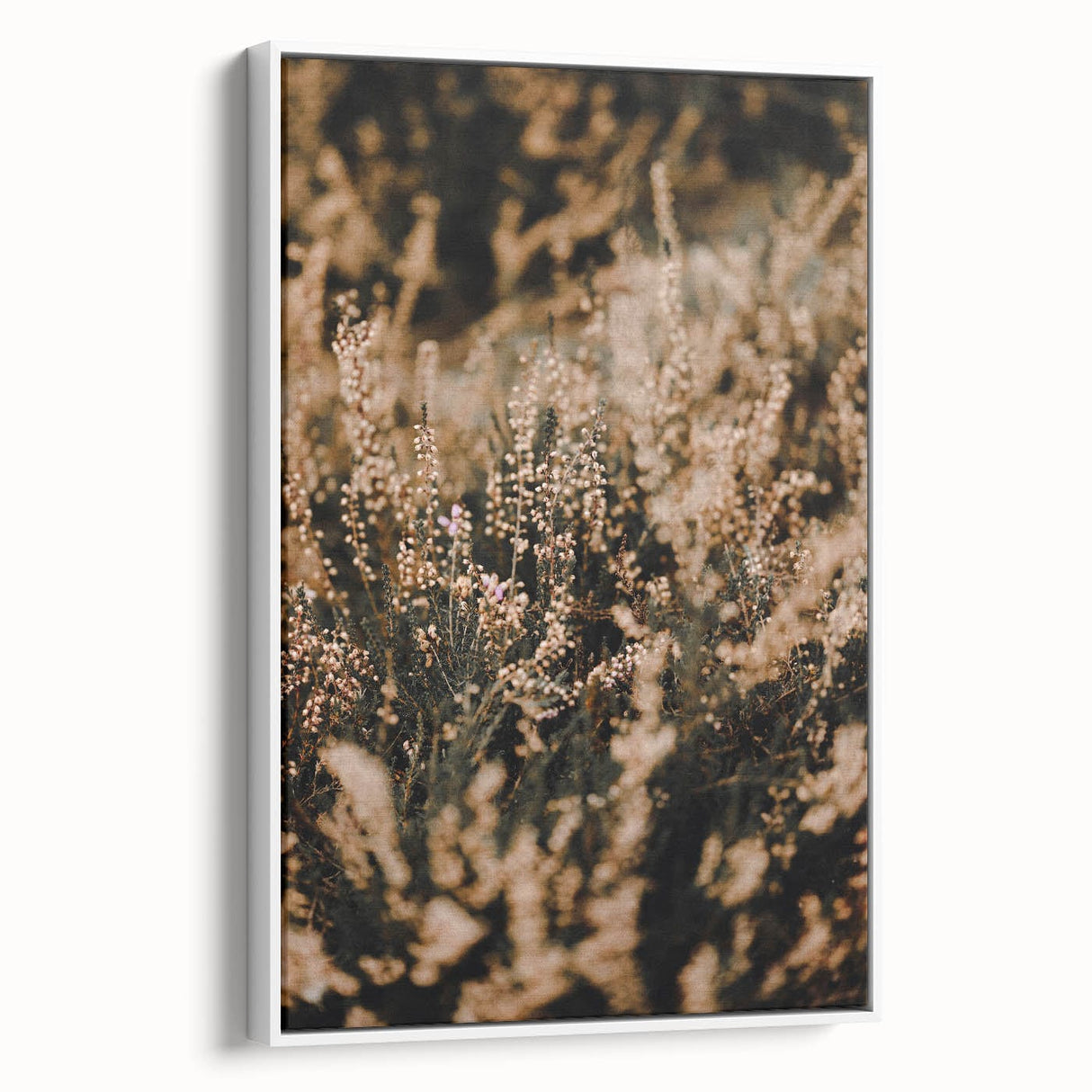 Vintage poster art depicting autumn scenery in vibrant orange and red tones on a large framed canvas.