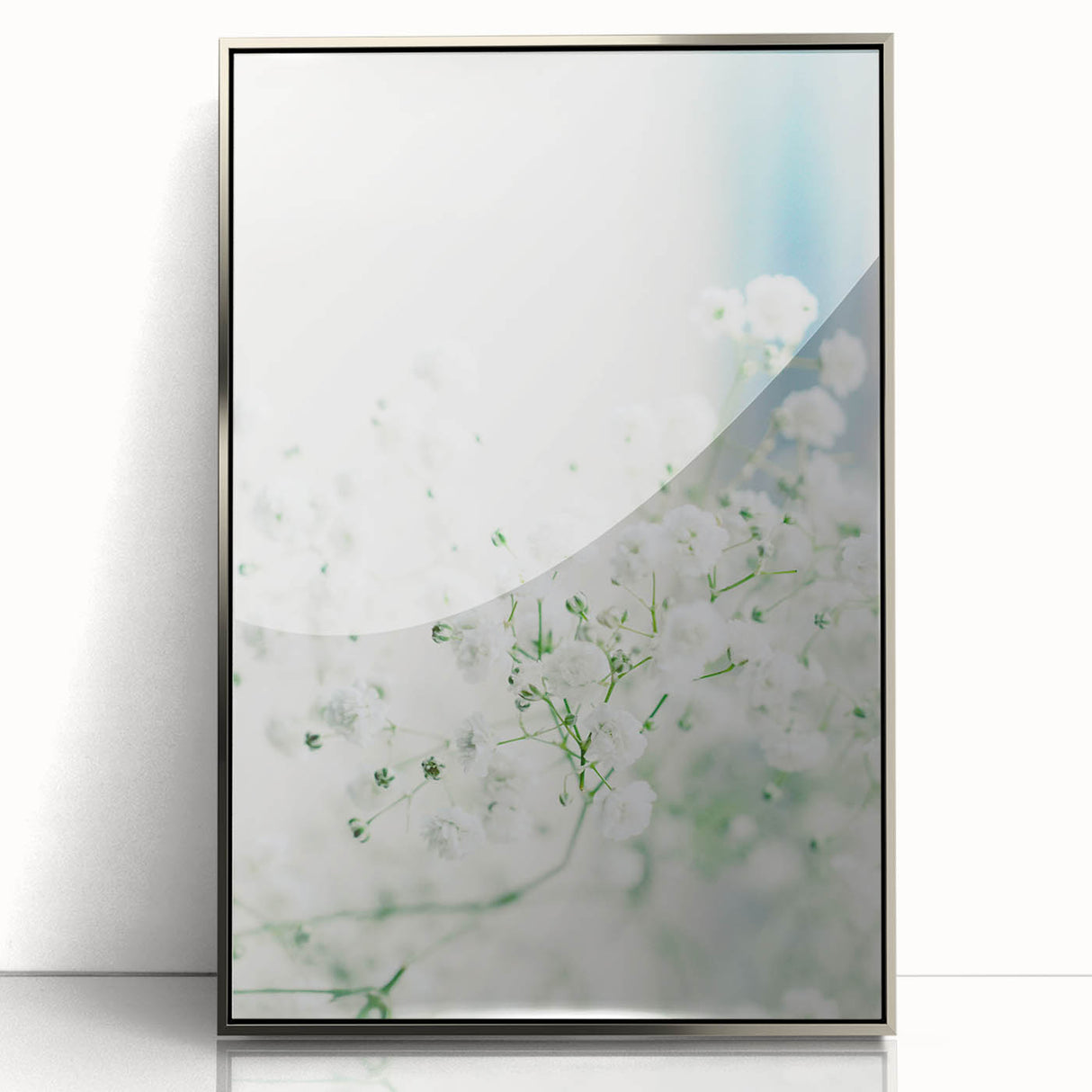 Mid-century modernist art depicting spring season in pastel shades, framed in silver acrylic, ideal for nursery wall art.
